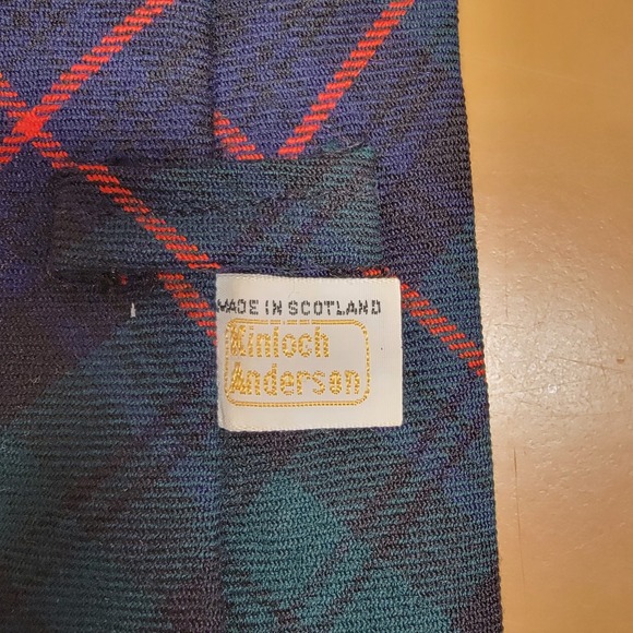 Kinloch Anderson Armstrong Tartan Plaid Wool Tie Made in Scotland Blue Green - Picture 3 of 6